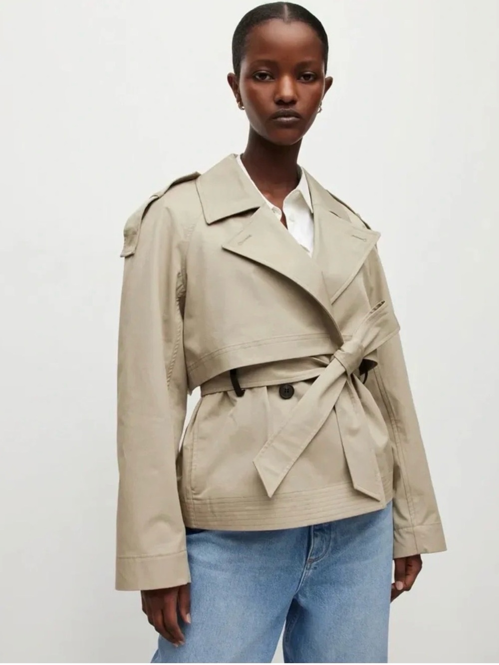 AllSaints Beckette Cropped Trench Coat | Khaki | Size US 8